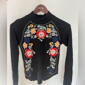 Free people Black Embroidered Women's Top
